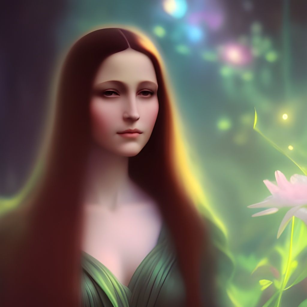 Mona Lisa Surrounded by Flowers in Fantasy Art