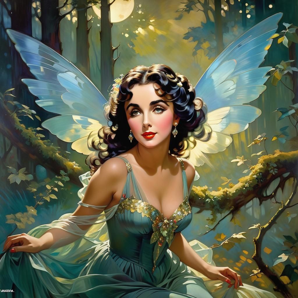 Elizabeth Taylor as Impressionistic Forest Fairy