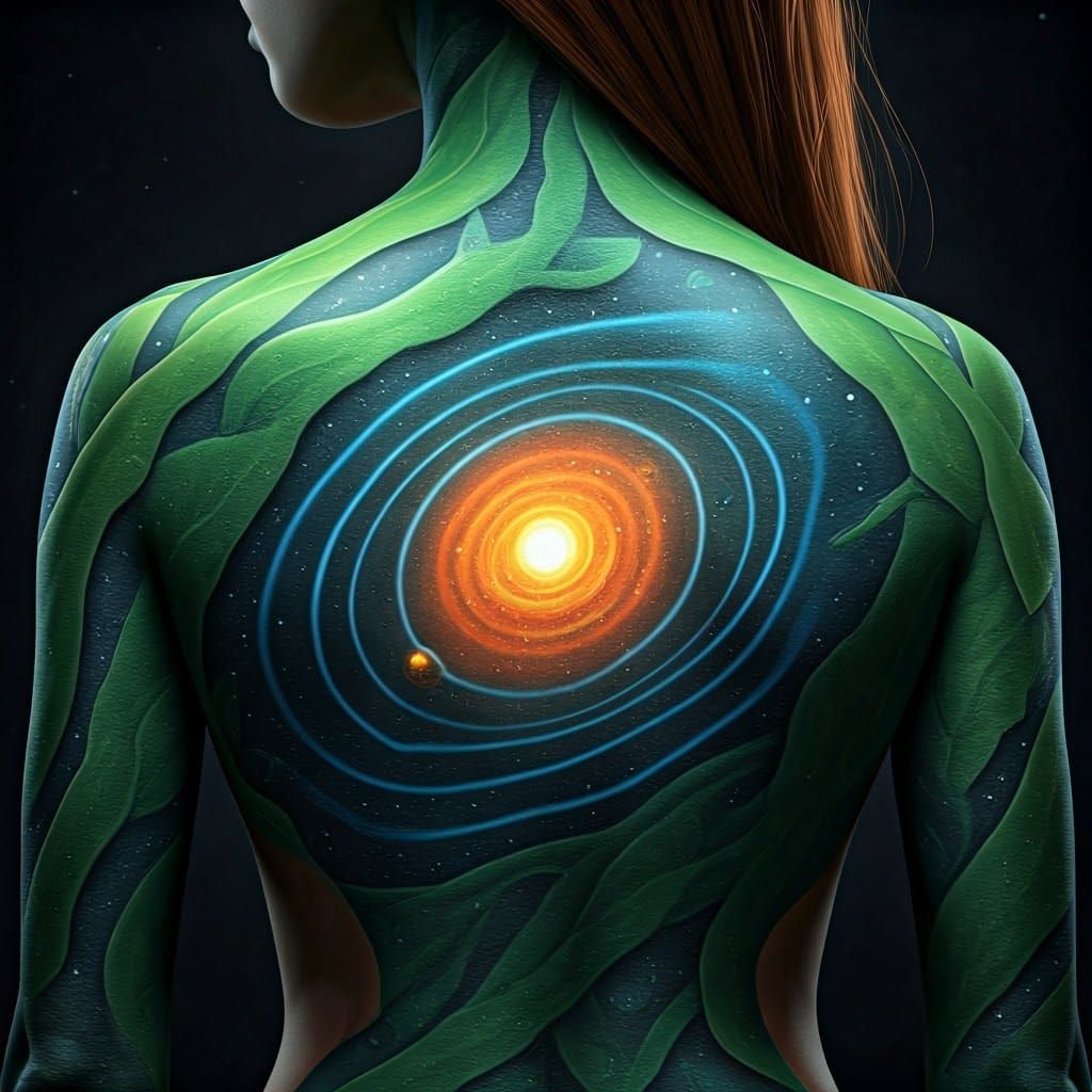 Solar System Plant Cell Body Paint: Digital Art