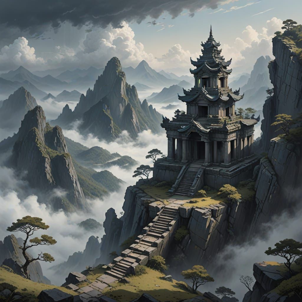 Mysterious Temple Ruin on Misty Mountain Peak