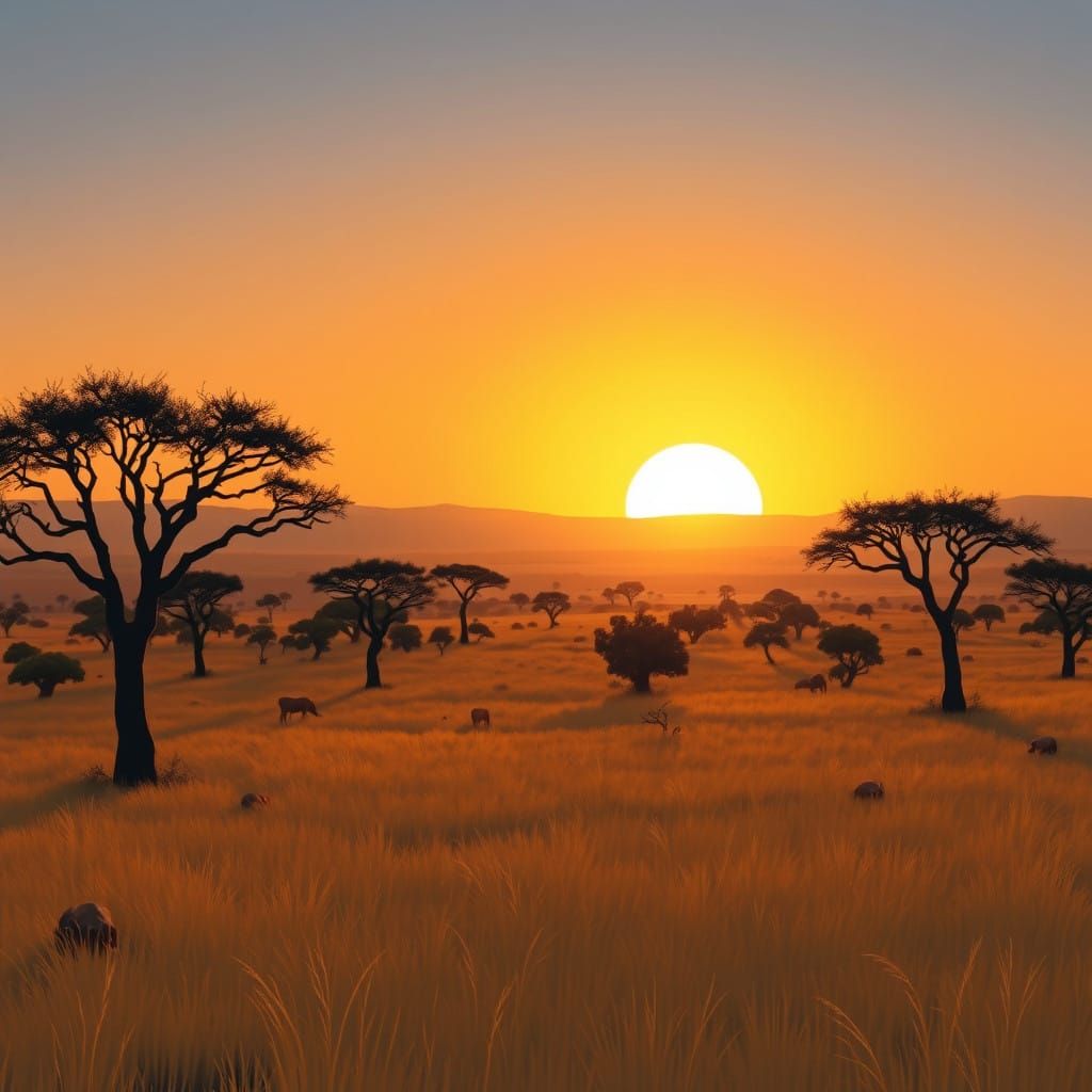Golden Savannah Under Sunset