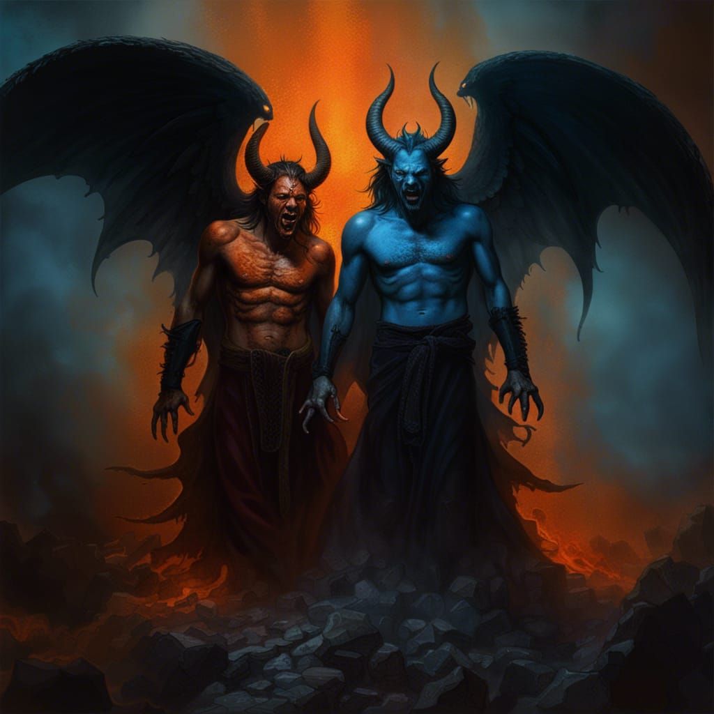 Satan and Lucifer in Hell as Digital Painting