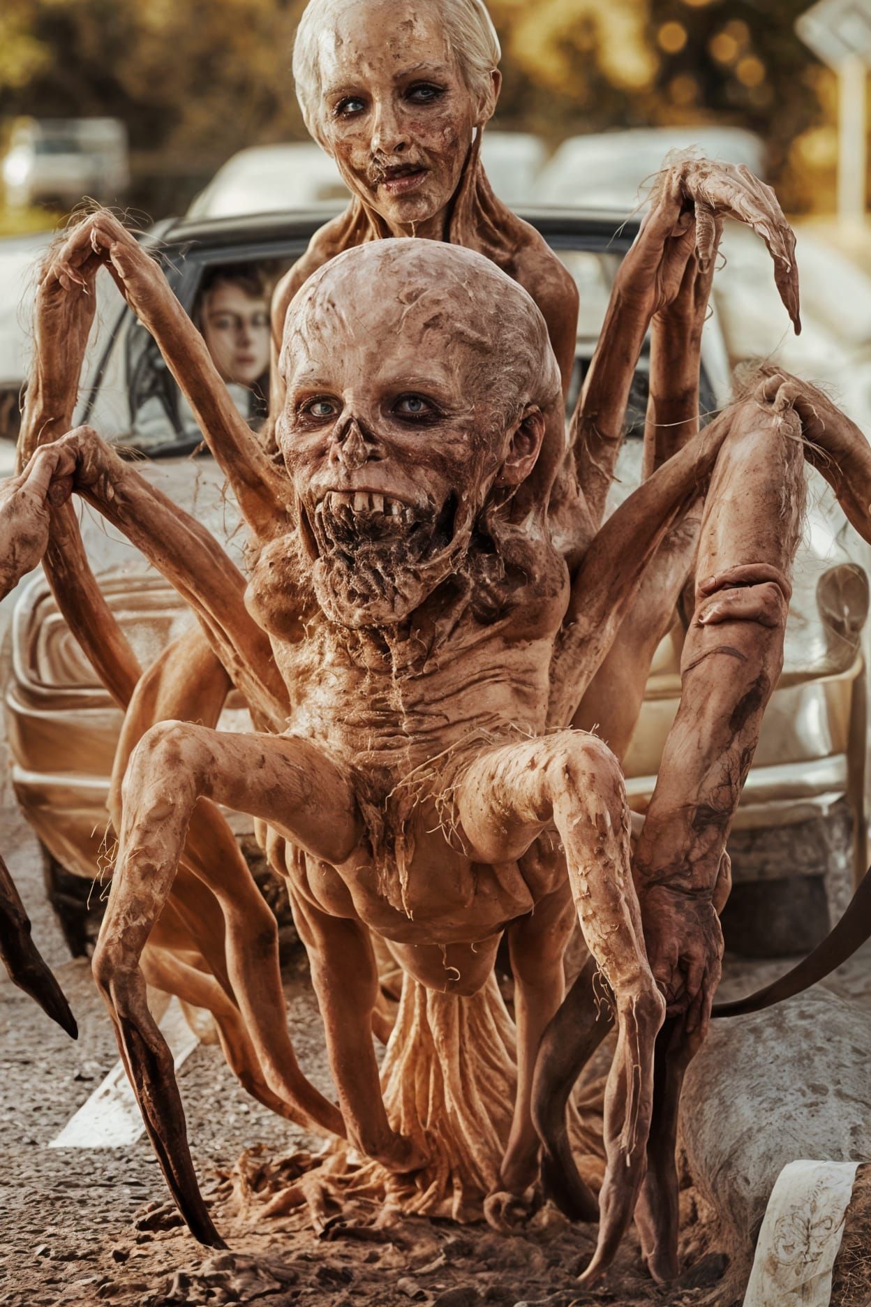 Grotesque Creature Rises from Roadside