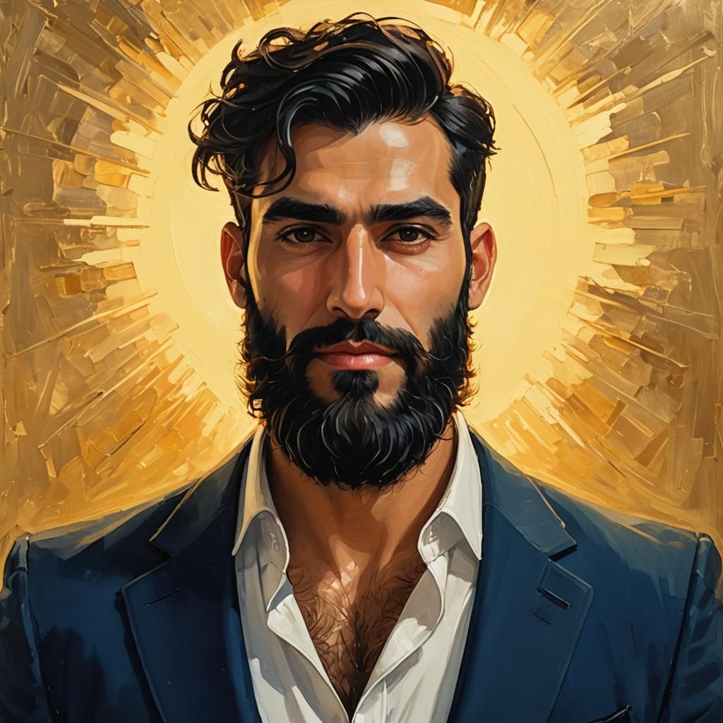 Expressive Oil Painting of Handsome Man in Blue Suit