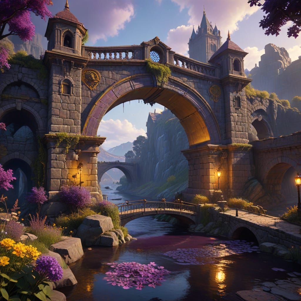 Epic Stone Arch Bridge in Dark Fantasy Style
