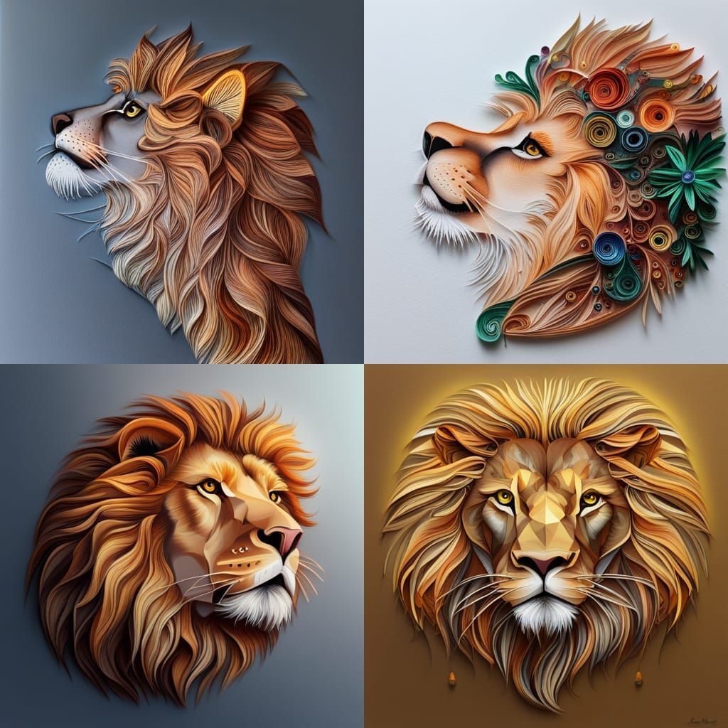 Quilled Lion with LEDs: A Bright, Modern Artwork