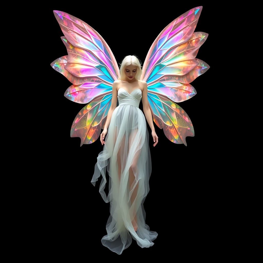 Angel Fairy Hybrid with Iridescent Wings in a Dark Backgroun...