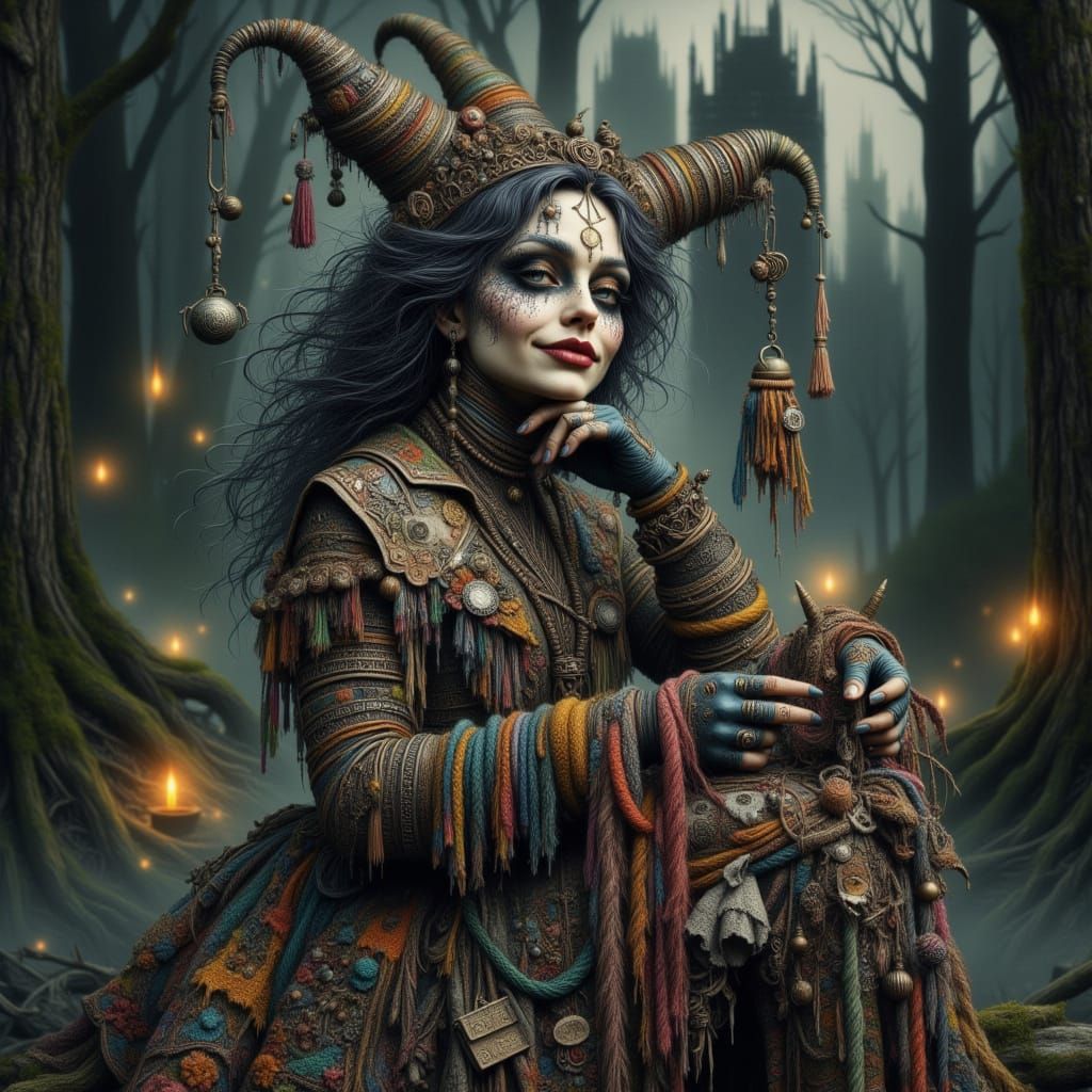Whimsical Dark Fantasy Maiden Amidst Mystical Forest