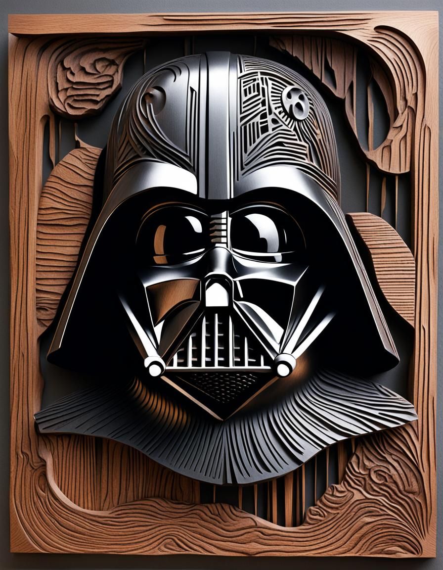Darth Vader Wood Carving in Abstract Style