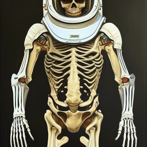 Skeleton Skull in Spacesuit as Oil Painting