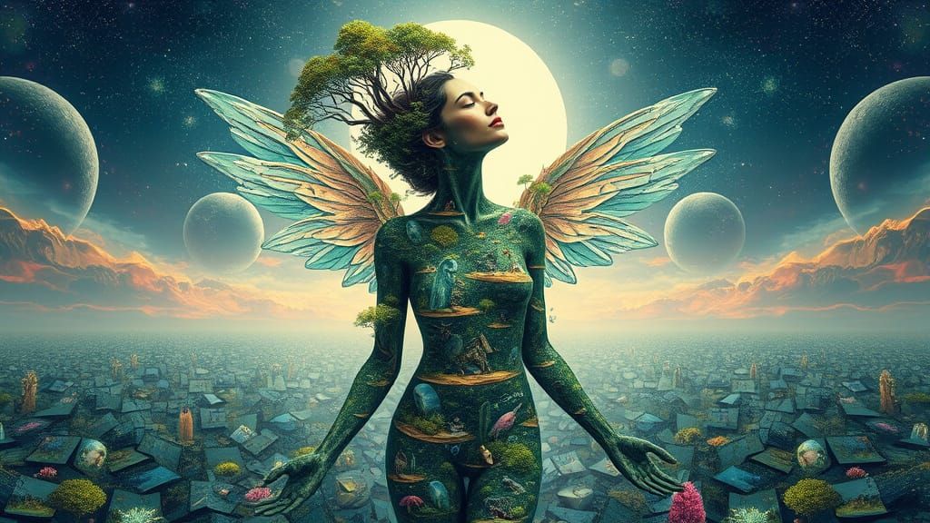 Bio-Art Woman: Interconnected Ecosystems in Surreal Collage