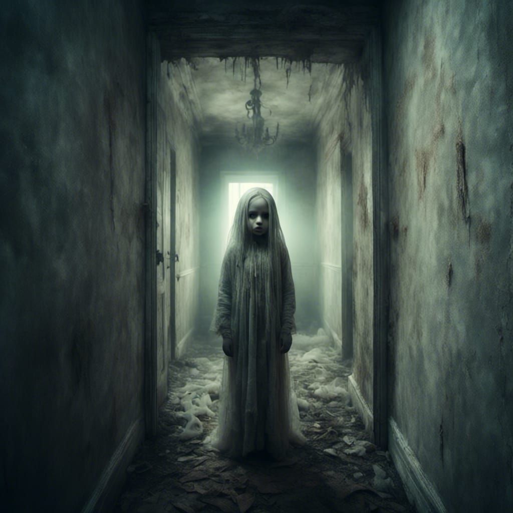 Eerie Doll in Hallway: Macabre Conceptual Portrait