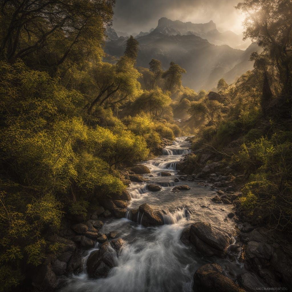 Hyperrealistic Nature Scene in Dramatic Lighting