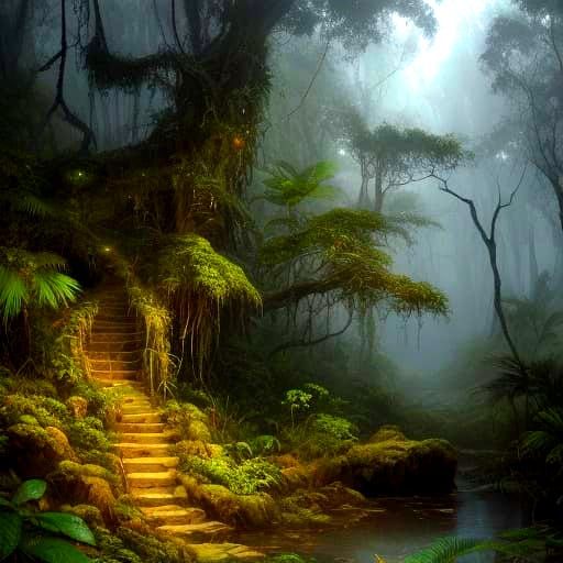 Surreal Fantasy Landscape with Scarred Forests and Exotic Bl...