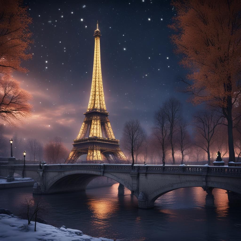 Winter Night in Paris: Detailed Matte Painting