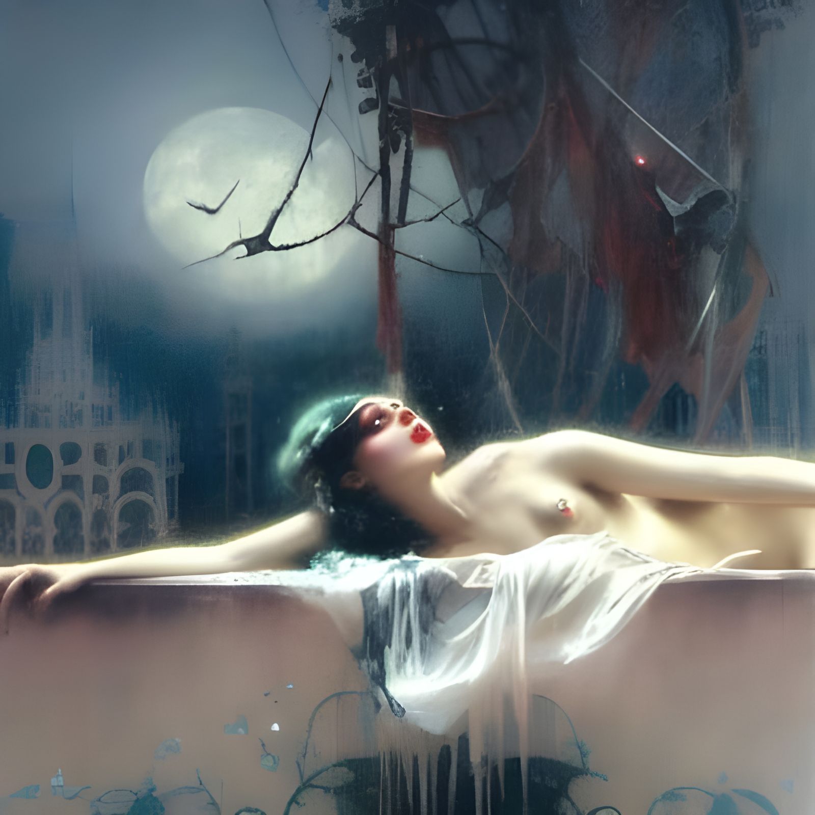 Mysterious Moonscape in Film Noir Romanticism Style