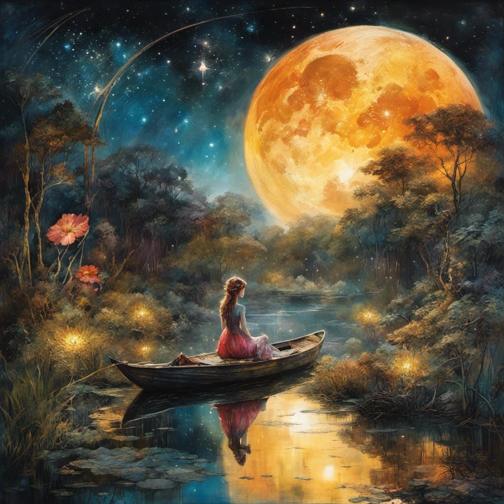 Glittering Fairies Reflecting Starlight, Watercolor Art