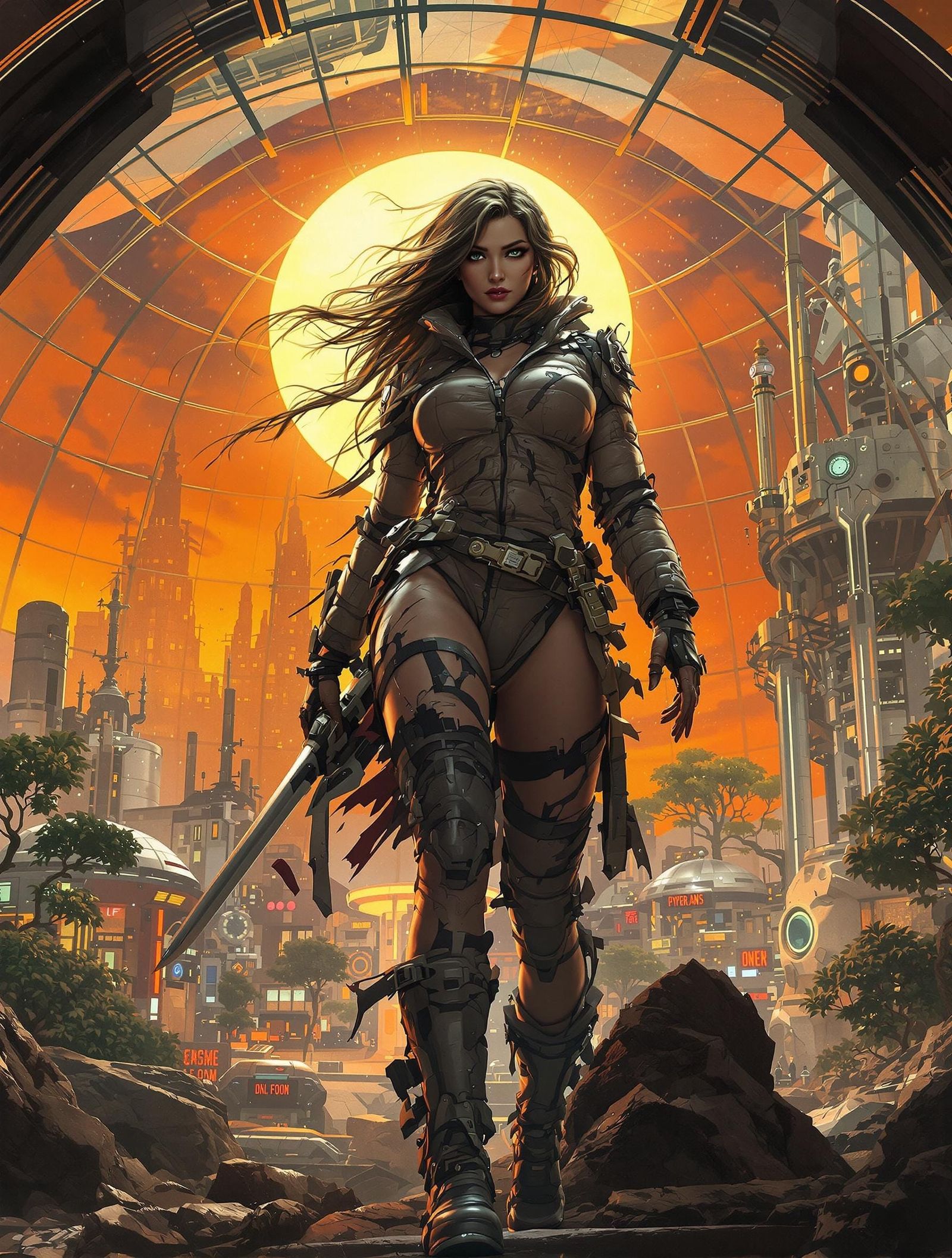 Martian Warrior in Dome: Chiarotech Surrealism Illustration