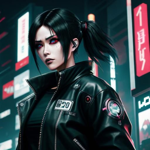 Cyberpunk Japanese Goth Girl in Neon City