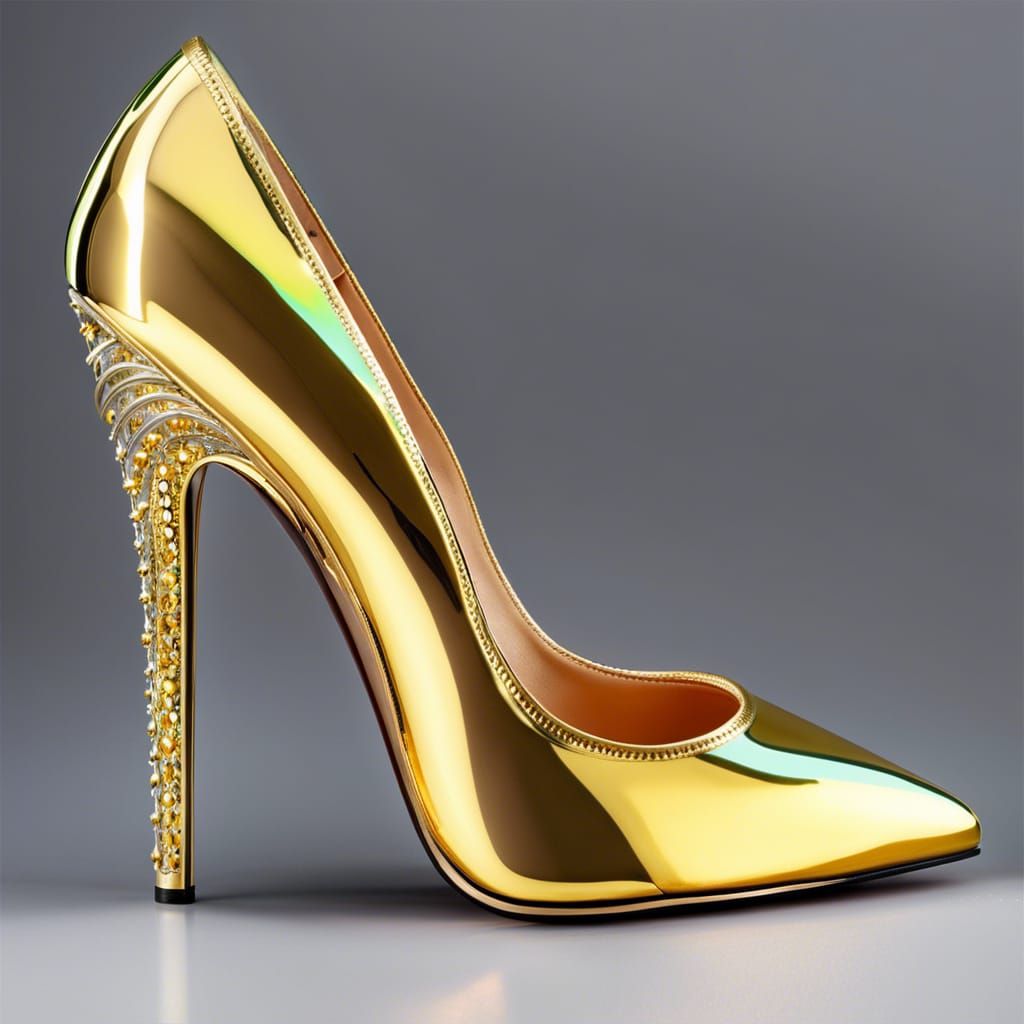 Golden high heel pumps side view