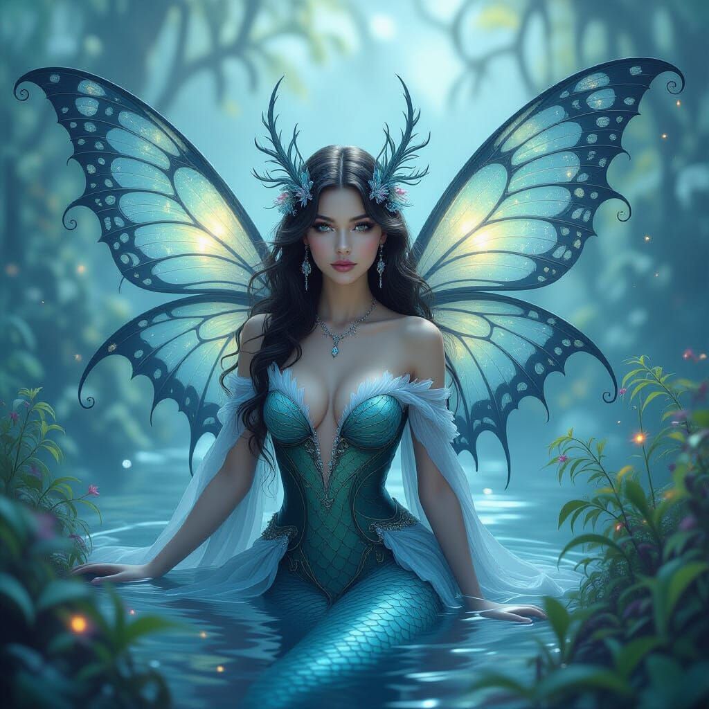 Ethereal Lunar Moth Woman in Fantasy Setting