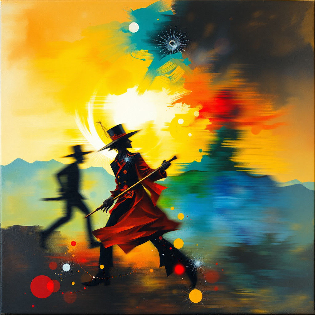 Charlatans Plotting Adventure in Surrealist Ink Wash