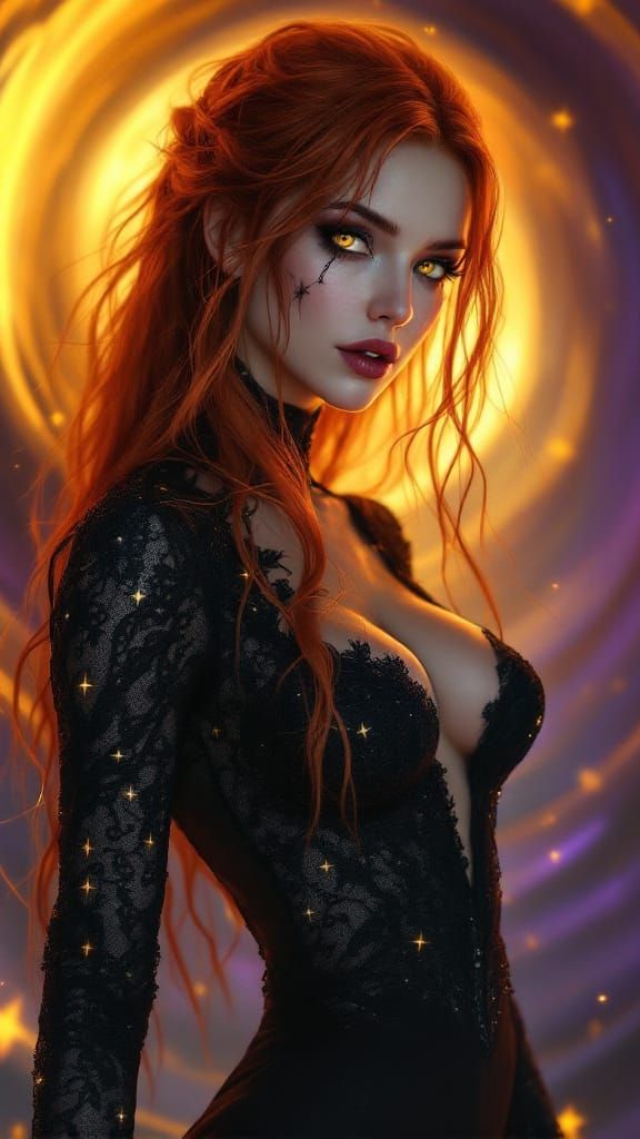 Mysterious Woman with Red Hair and Star Scars
