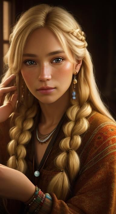 Intense Blonde Woman Writing: Photorealistic Close-Up Portra...