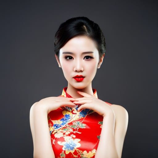 Woman in Qipao: Digital Art Portrait