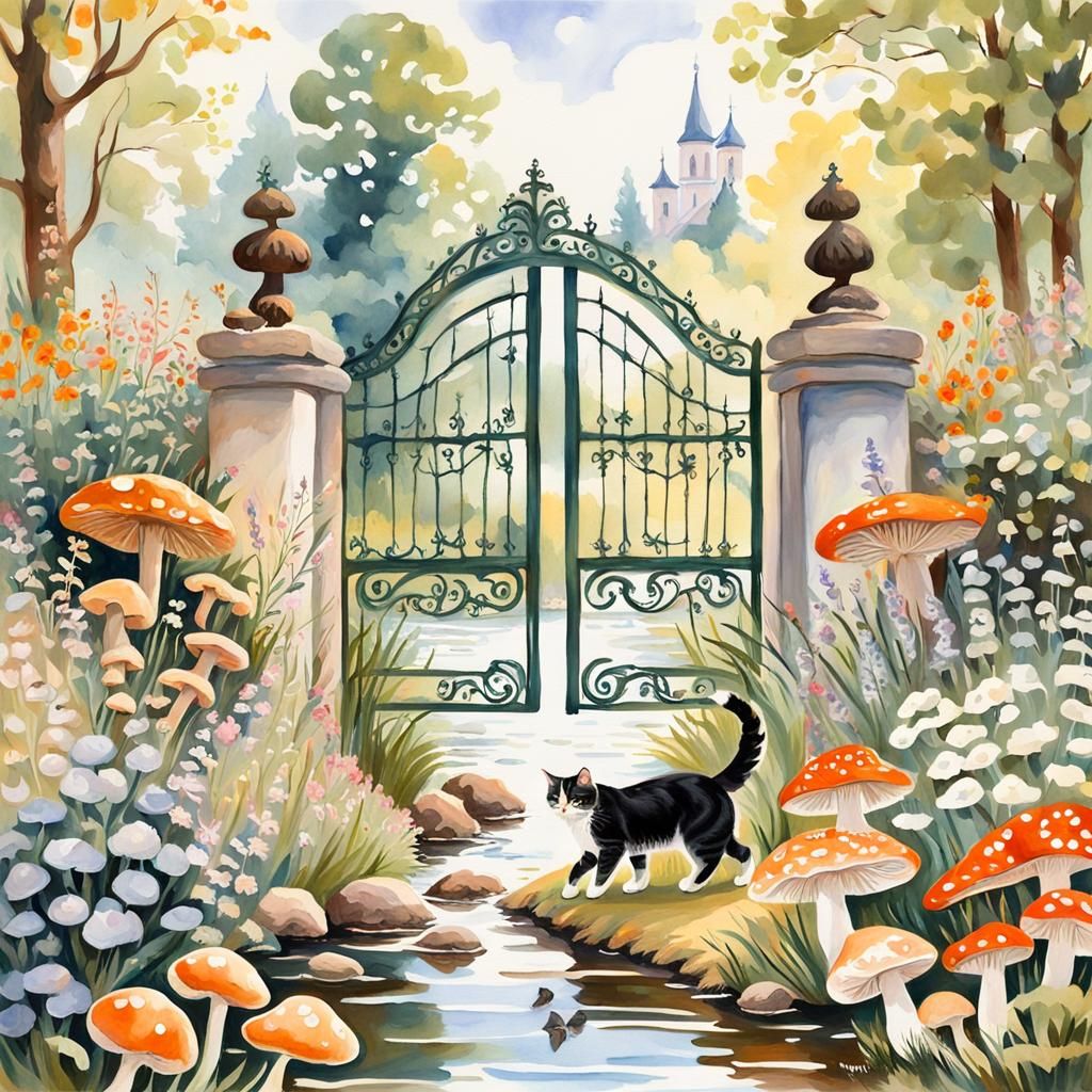 Norwegian Cats in Impressionist Country Garden