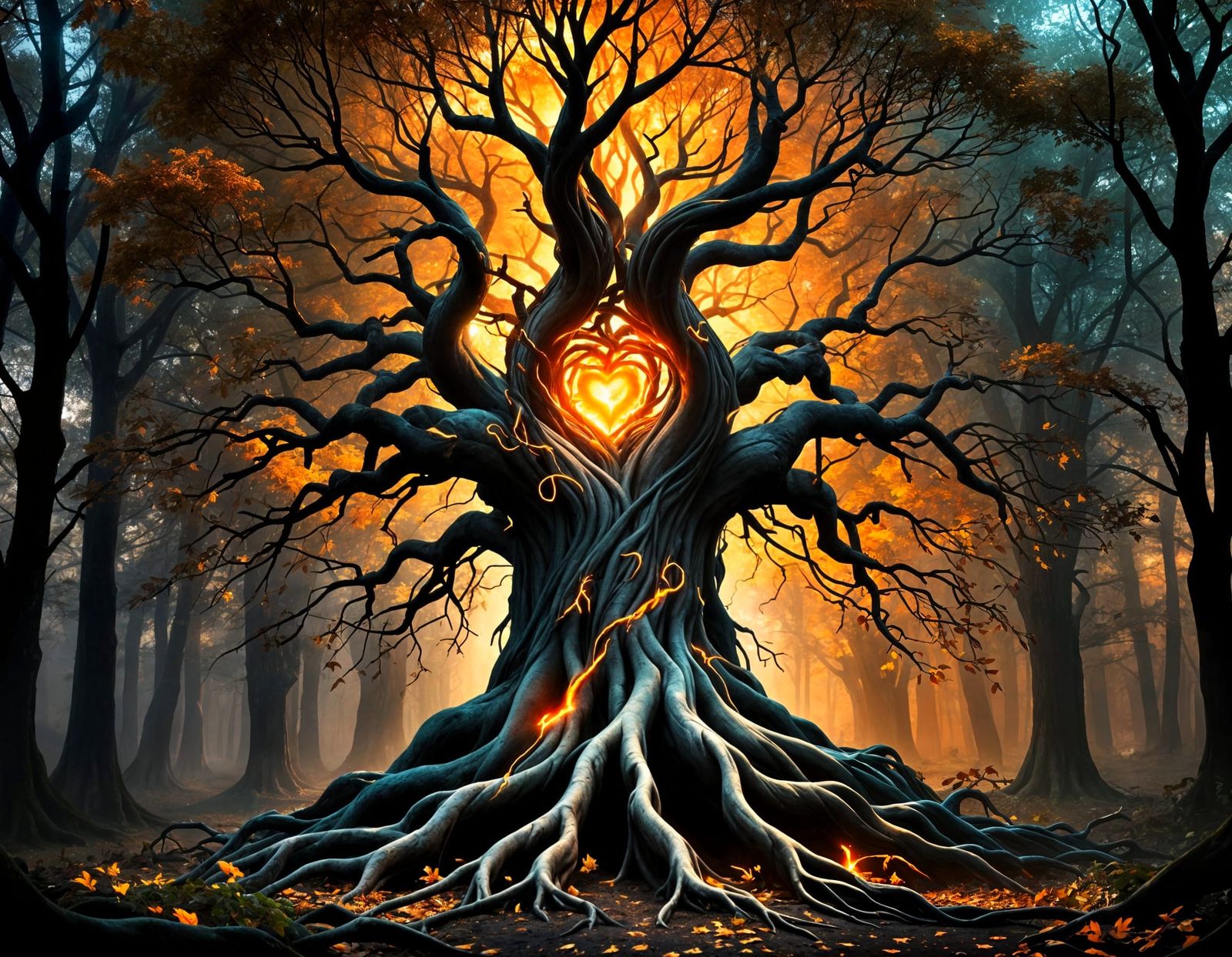 Mystical Tree with Glowing Runes in Digital Art