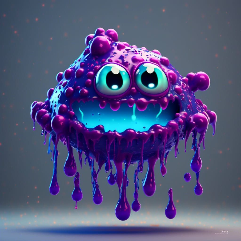 Bioluminescent Slime Cartoon Character in Blue