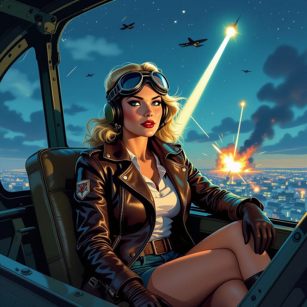 WWII Bomber Tailgunner Above Dresden in Comic Book Style