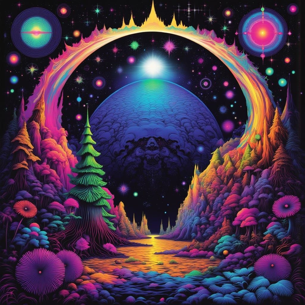 Cosmic Disco Scene in Vibrant Blacklight