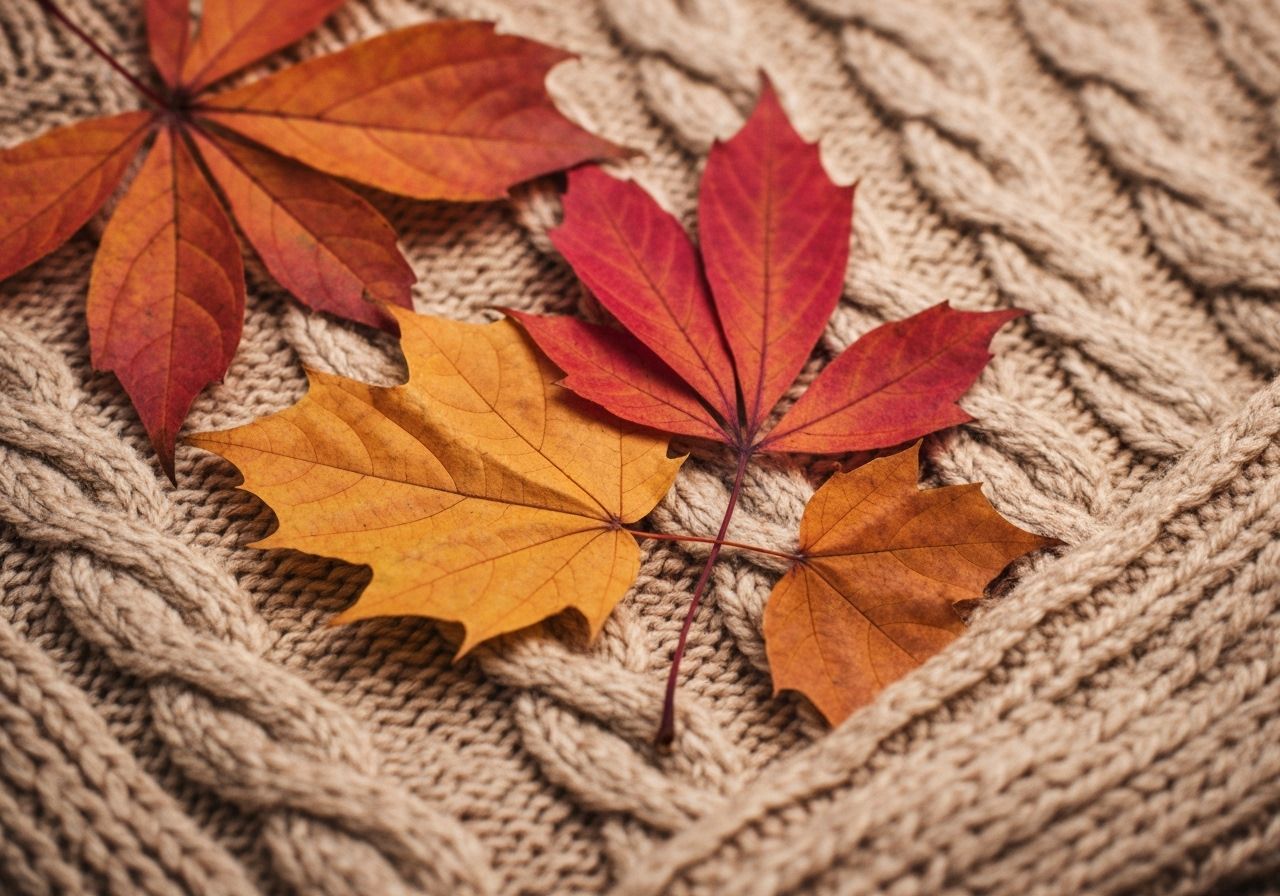 Cozy Autumn Leaves on Cable Knit Sweater