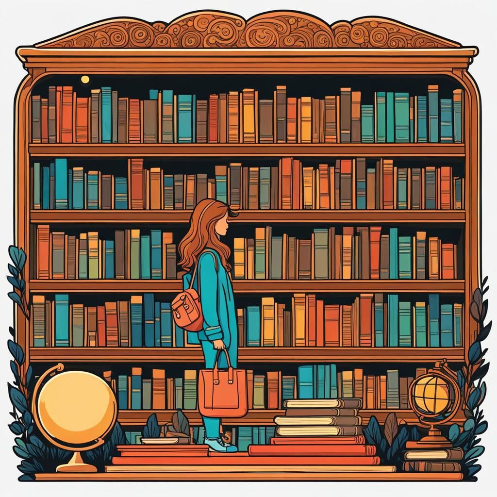 Cute 2D Fantasy Sticker of Student in Library