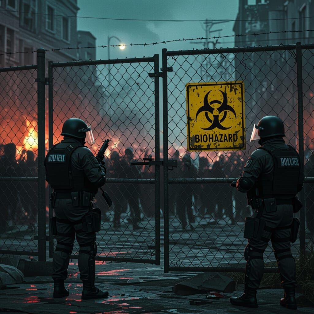 Dystopian Cityscape: Military Riot Control