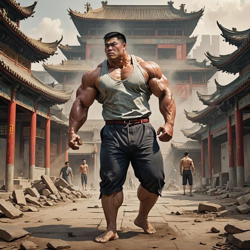 Colossal Bodybuilder Flexes in China