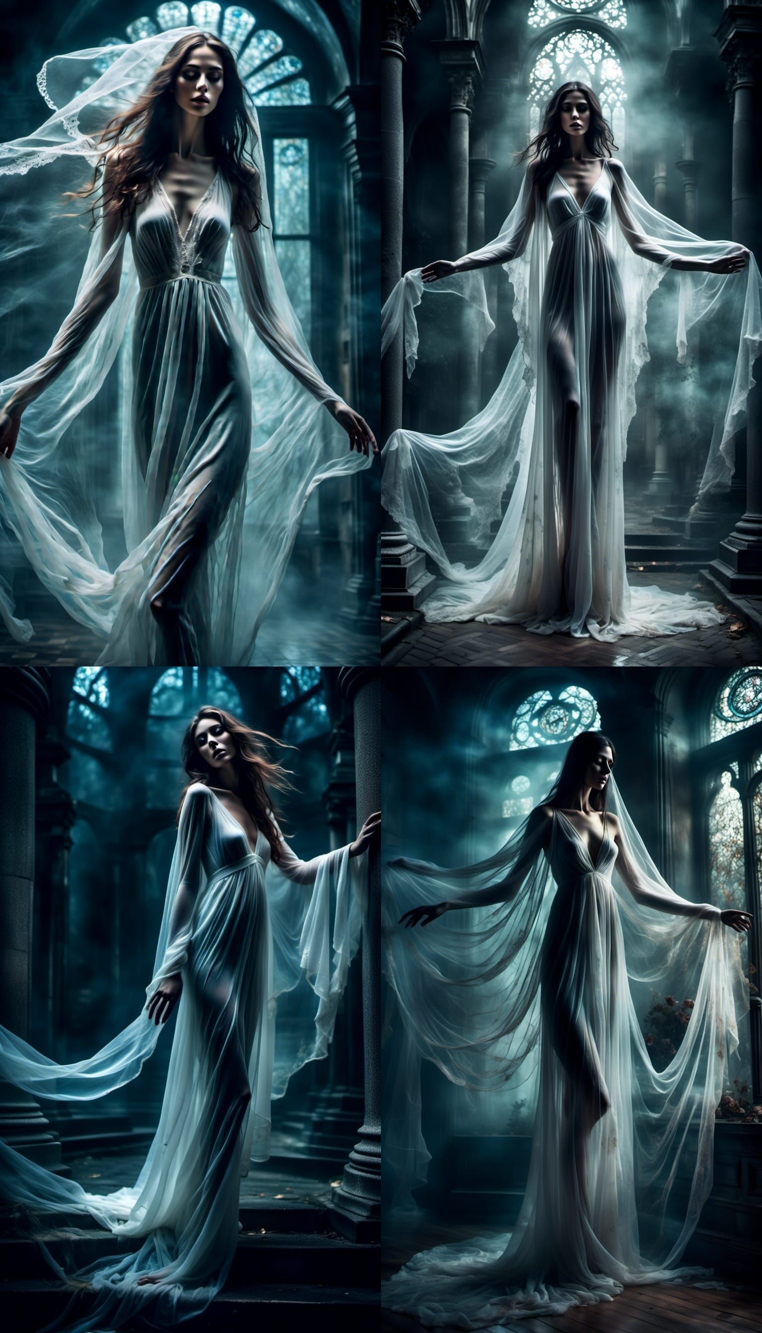 Ethereal Ghostly Siren in Flowing White Gown
