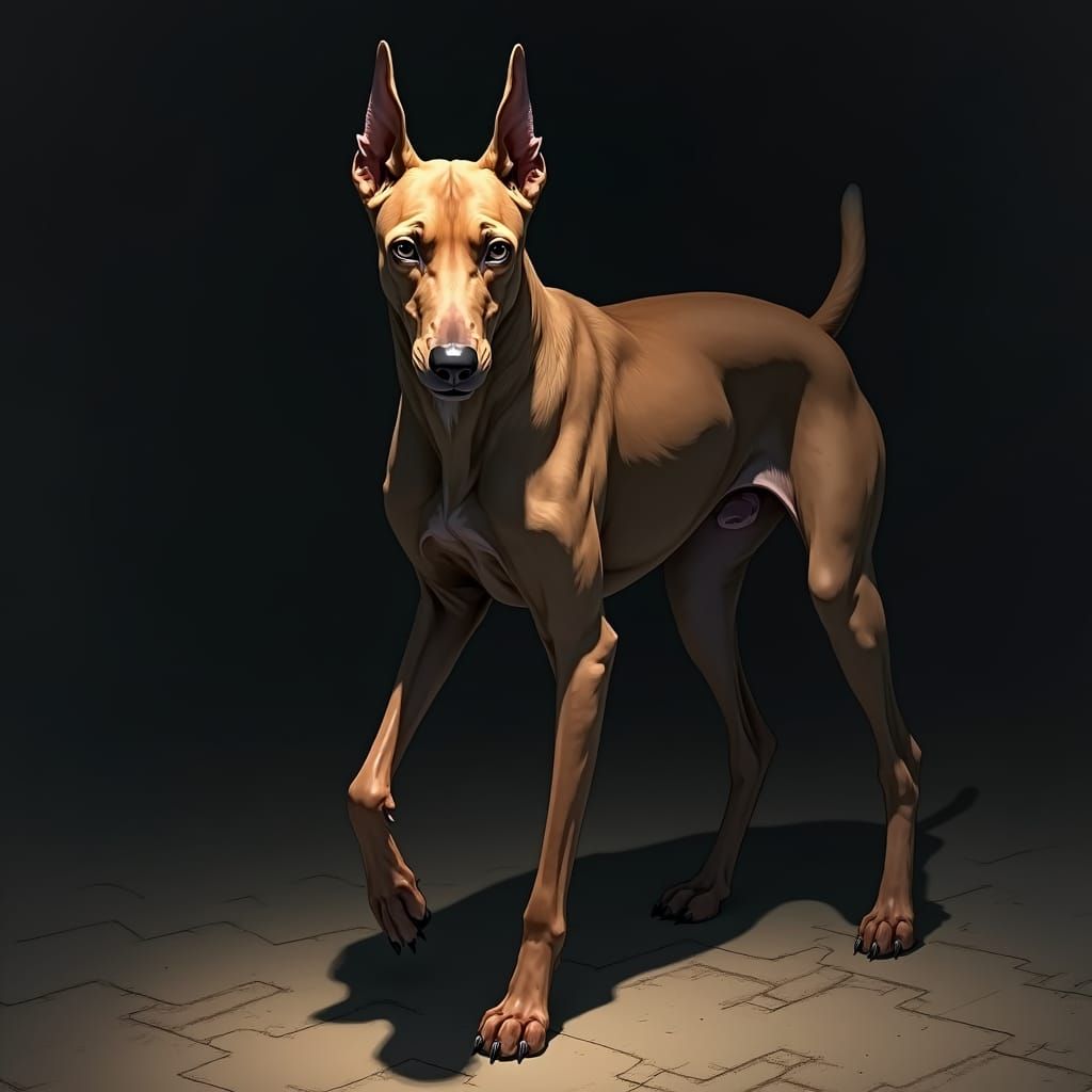 Malnourished Doberman in Studio Trigger Anime Style