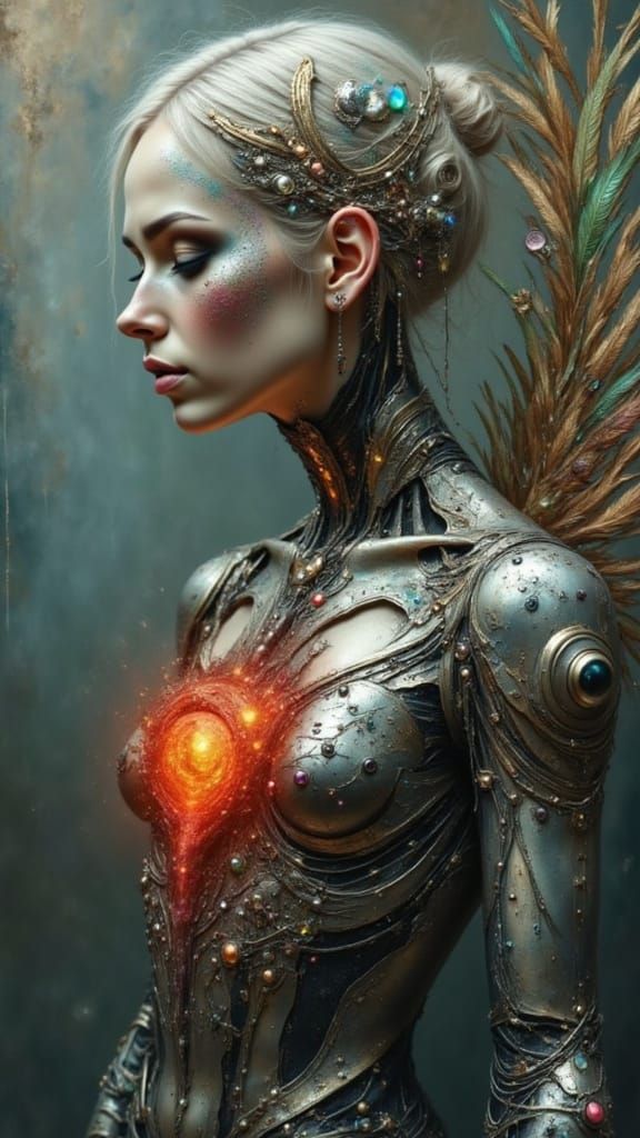 Cyborg Fairy Reveals Mechanical Heart in Surreal Style