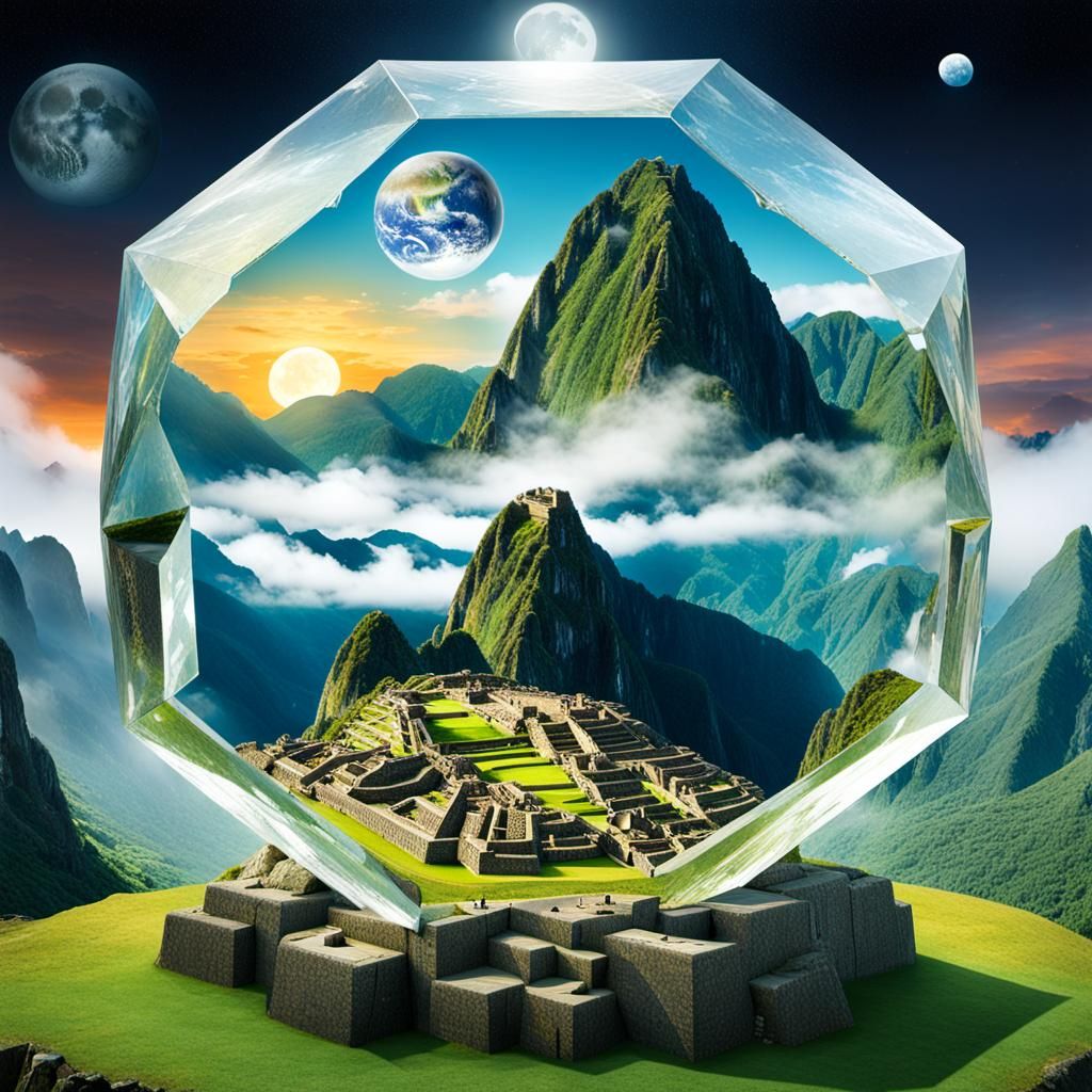 Mystical Machu Picchu in Crystalline Surrealism