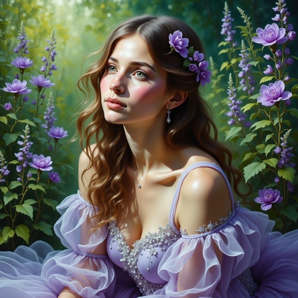 Contemplative Woman in a Purple Garden