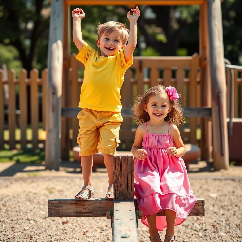 Children on a Seesaw in Rockwell Style