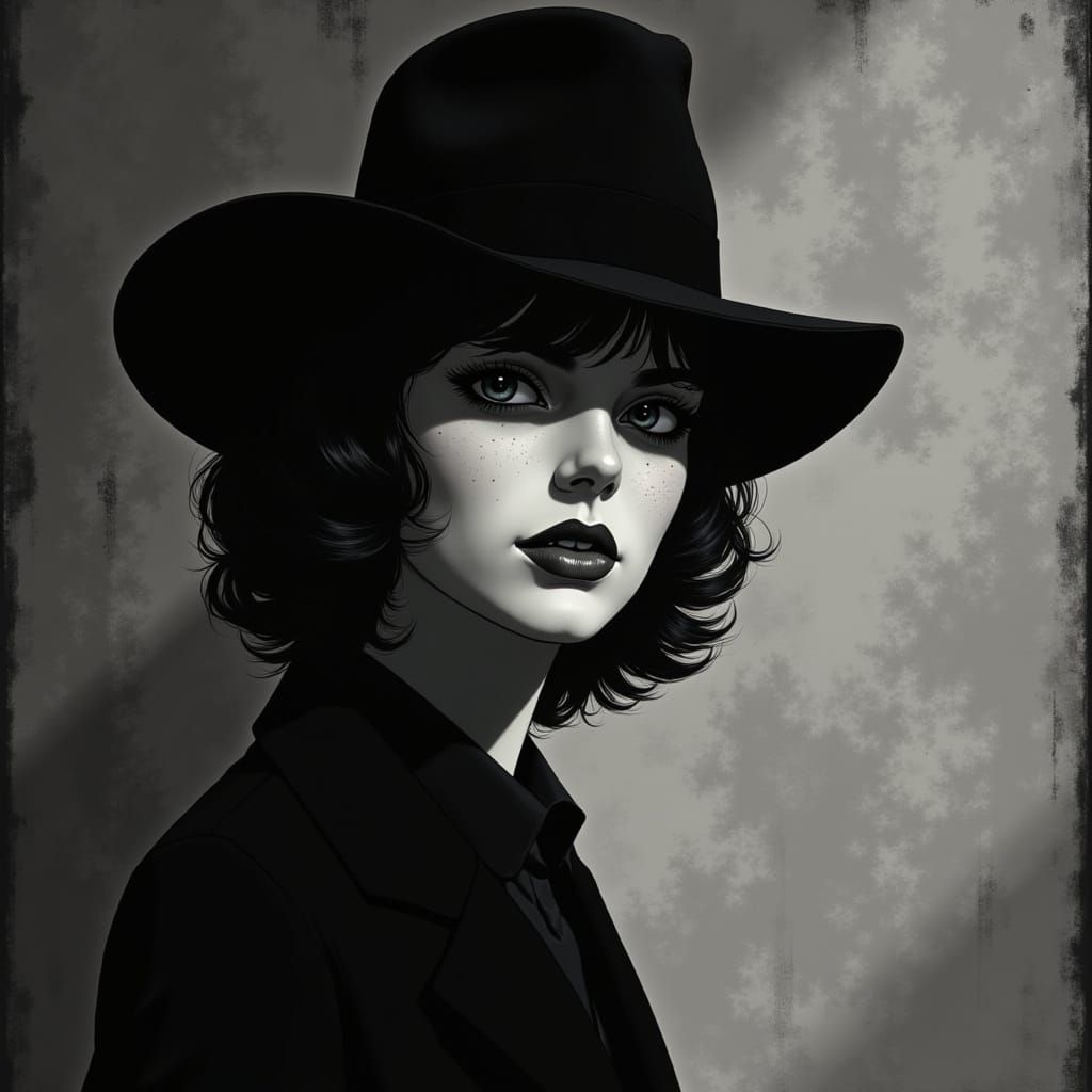 Breathtaking Pinup Posing in Fedora in Glitchcock Style