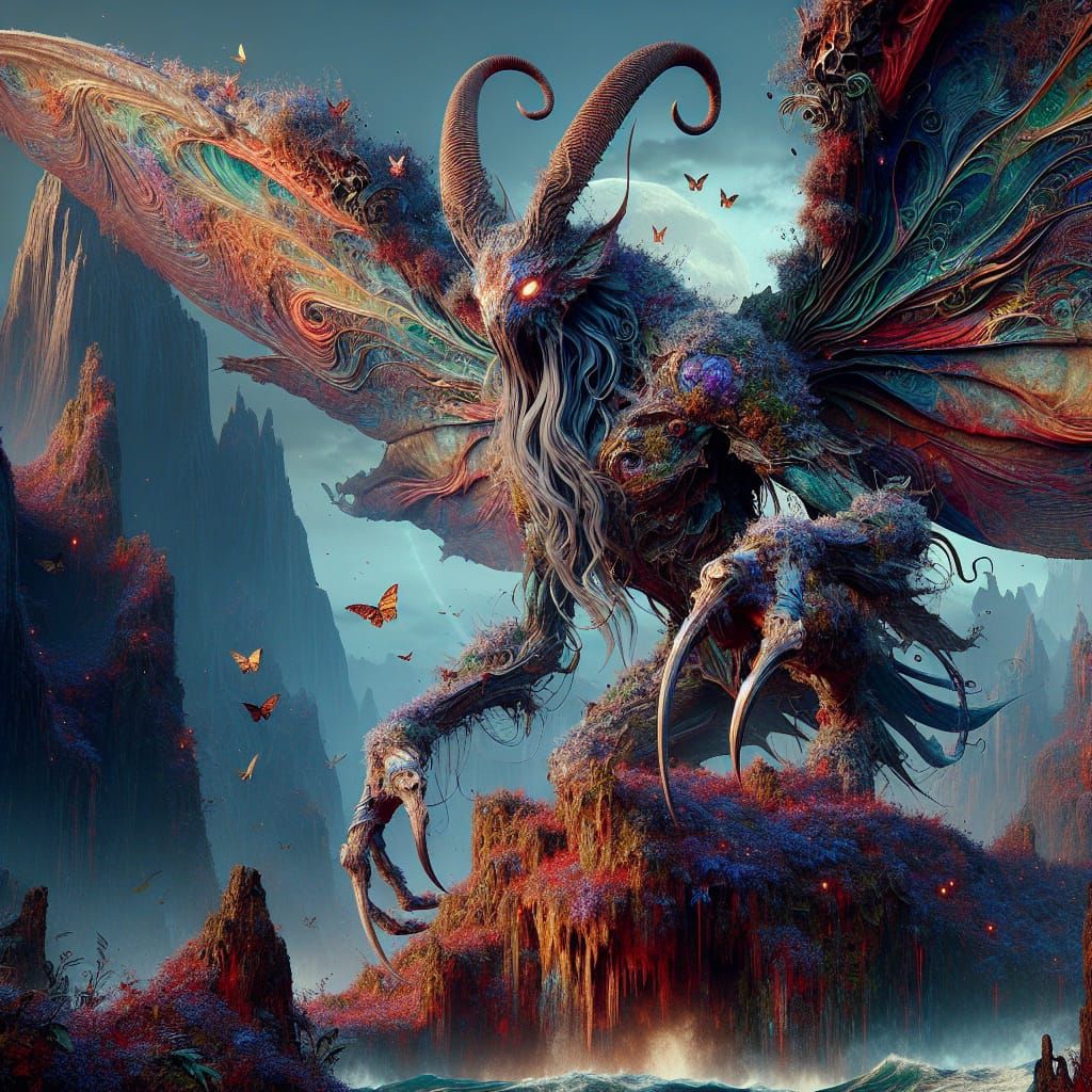 Detailed Matte Painting of Mythical Mothman Creature