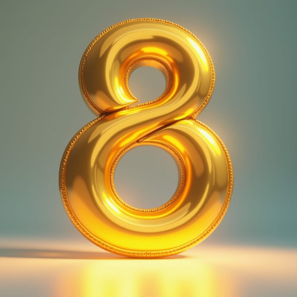 Golden Numeral 8 Radiates Warm, Surreal Glow