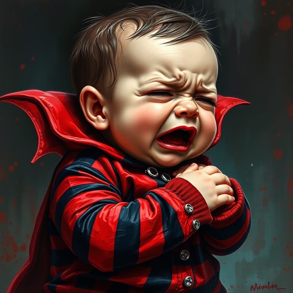 Crying Baby Vampire in Oil Painting Style