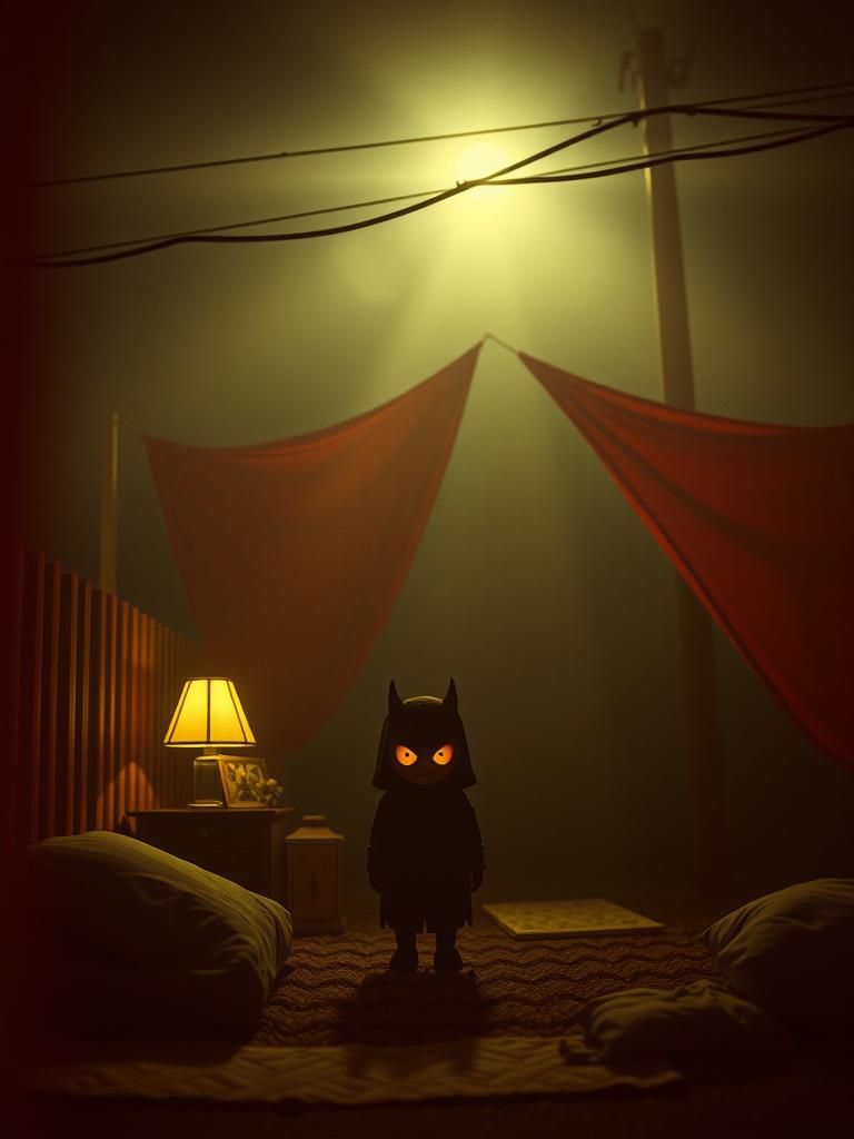 Eerie Cinematic Scene: Scary Meets Cute