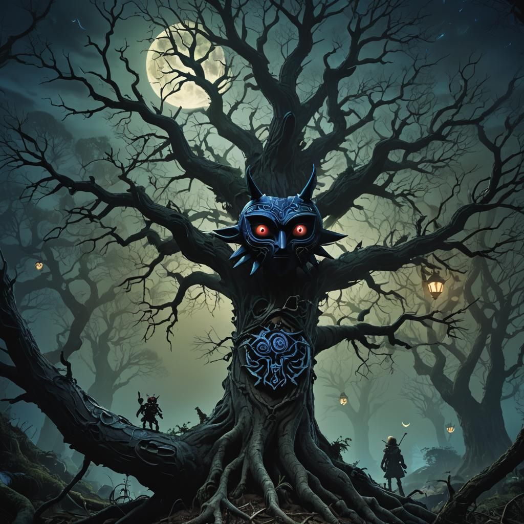 Link with Majora's Mask in Dark Fantasy Forest